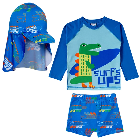 Kit Praia 3 Peças Kids Crocodilo Elastano Proteção Uv 50+ Tip Top