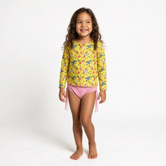 Kit Praia 3 Peças Toddler Pássaros Elastano Proteção Uv 50+ Tip Top