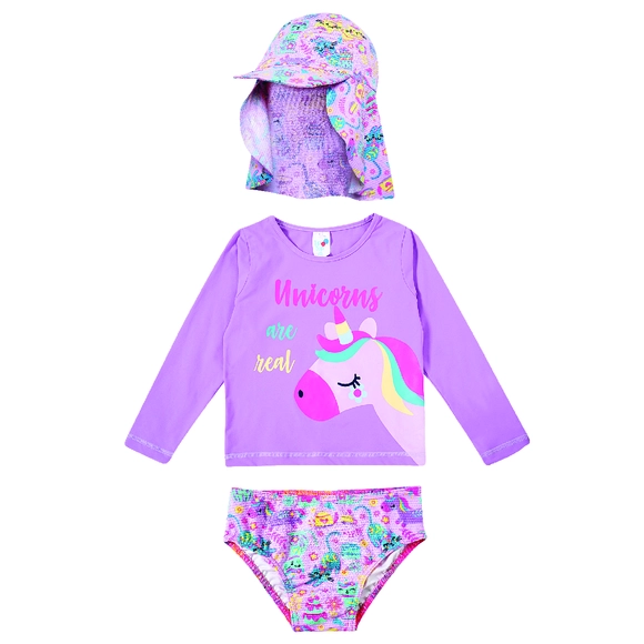Kit 3 Peças Praia Toddler Unicat Lycra Trabalhada Proteção Uv 50+ Tip Top