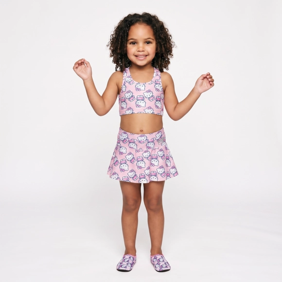 Kit Fitness Top E Short Saia Toddler Hello Kitty Elastano Proteção Uv 50+ Tip Top