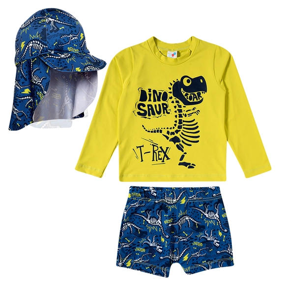 Kit Praia 3 Peças Toddler Dinossaurs Lycra Print Proteção Uv 50+ Tip Top