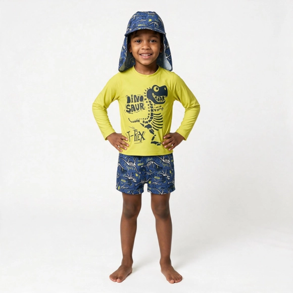 Kit Praia 3 Peças Kids Dinossaurs Lycra Print Proteção Uv 50+ Tip Top