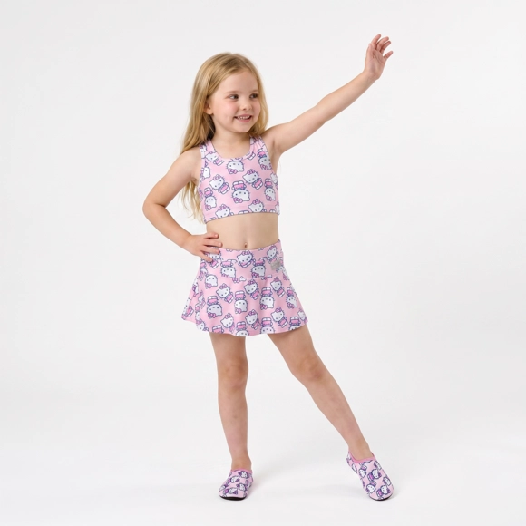 Kit Fitness Top E Short Saia Kids Hello Kitty Elastano Proteção Uv 50+ Tip Top