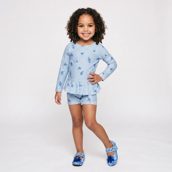 Macaquinho Praia Toddler Floral Mirtilo Elastano Proteção Uv 50+ Tip Top