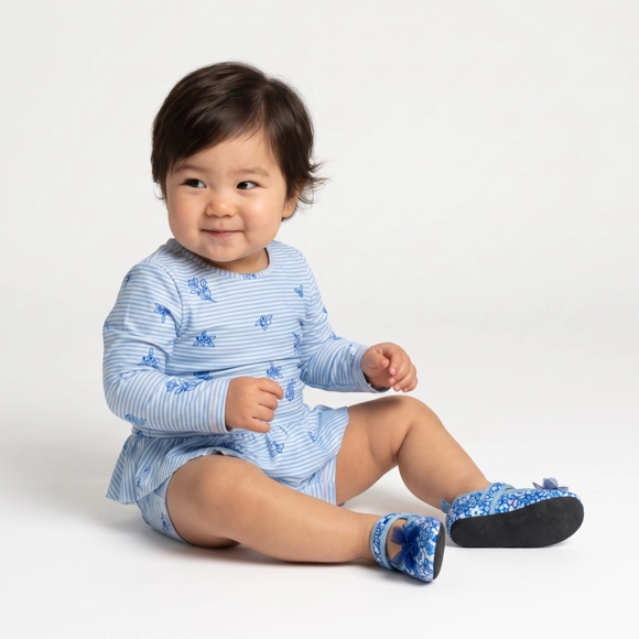 Macaquinho Praia Toddler Floral Mirtilo Elastano Proteção Uv 50+ Tip Top