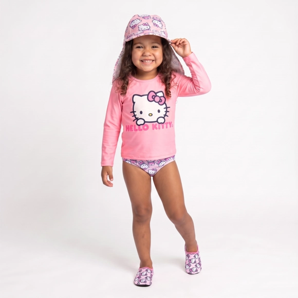 Kit Praia 3 Peças Toddler Hello Kitty Lycra Proteção Uv 50+ Tip Top