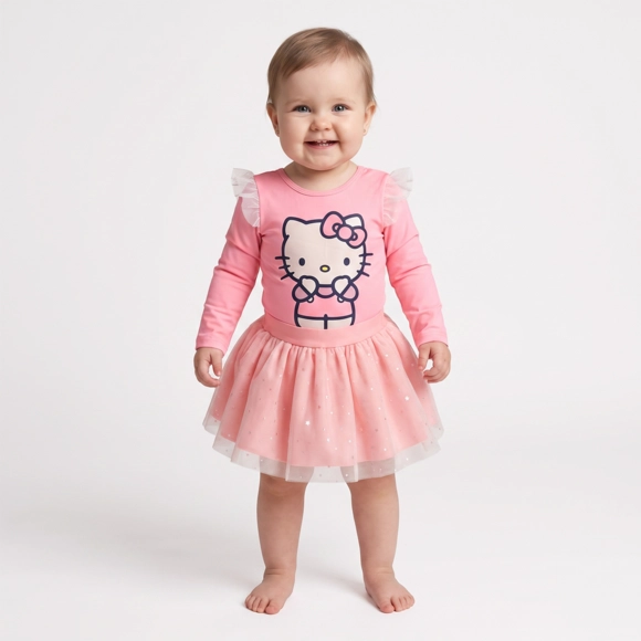Saia Praia Toddler Rosa Lycra Com Tule Proteção Uv 50+ Tip Top