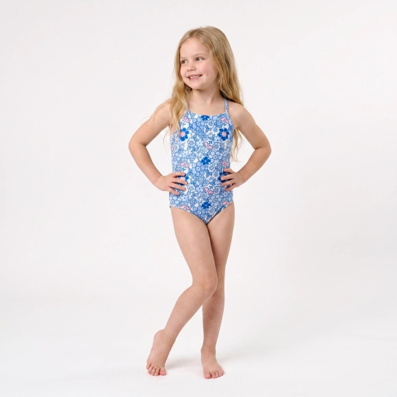 Maiô Praia Kids Floral Mirtilo Elastano Proteção Uv 50+ Tip Top