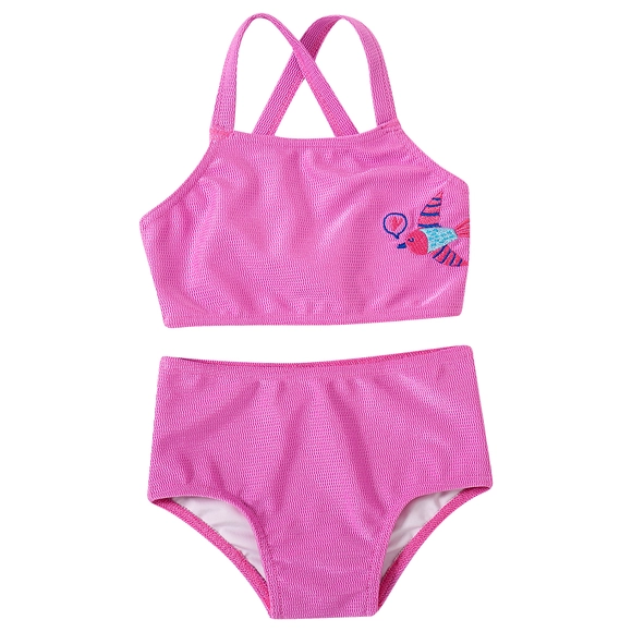 Top E Calcinha Praia Kids Pássaros Malha Texturizada Proteção Uv 50+ Tip Top