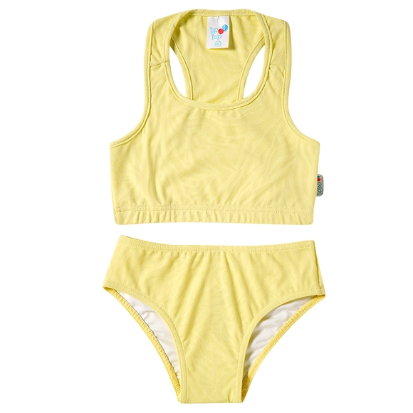 Top E Calcinha Praia Amarelo Toddler Lycra Trabalhada Proteção Uv 50+ Tip Top