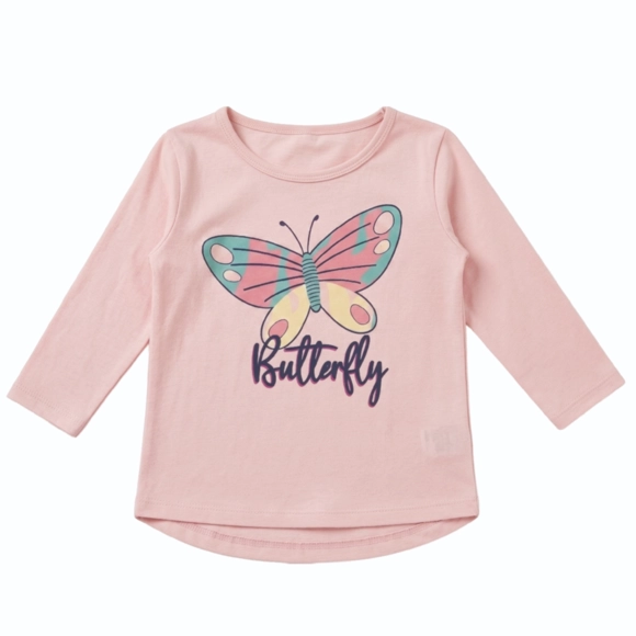 Blusa Manga Longa Salmão Toddler Borboleta Meia Malha Tip Top