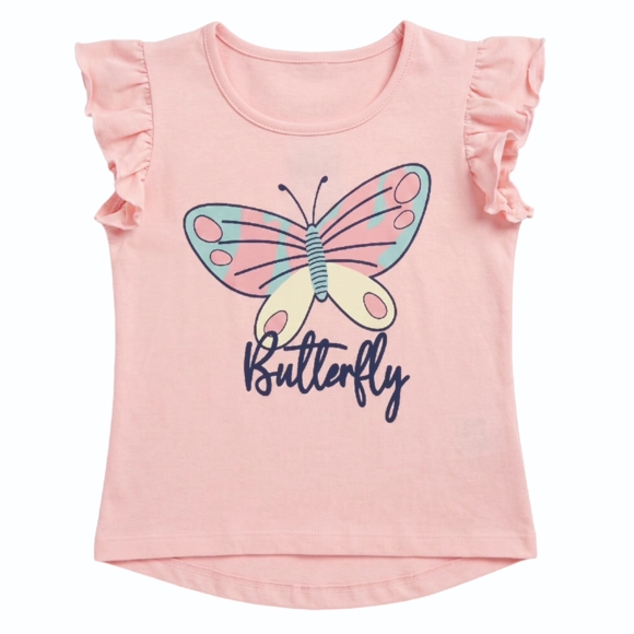 Blusa Manga Curta Salmão Kids Borboleta Meia Malha Tip Top
