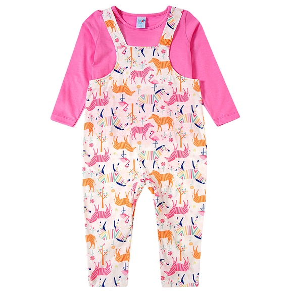 Jardineira Longa Com Blusa Toddler Zoo Meia Malha Tip Top