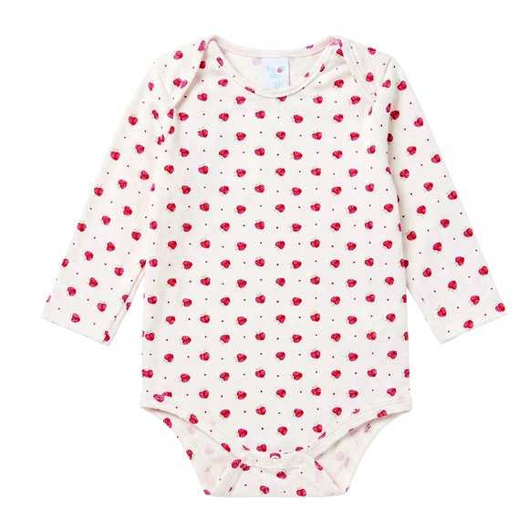 Body Manga longa Bebê Morango Malha Peach Skin Tip Top