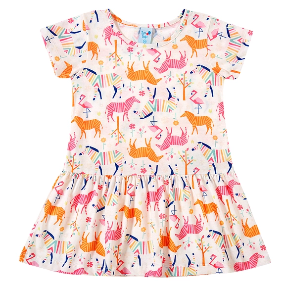 Vestido Manga Curta Kids Zoo Meia Malha Tip Top