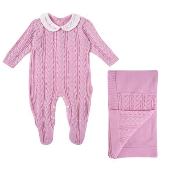 Macacão Com Manta Rosa Bebê Saída Maternidade Tricot Tip Top