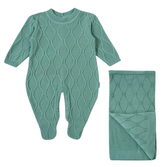 Macacão Com Manta Verde Bebê Saída Maternidade Tricot Tip Top